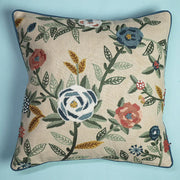 Botanical Paradise Cushion Cover | Hand Embroidered Cotton Sofa Cushion Cover with Nature Motif - 1Pc
