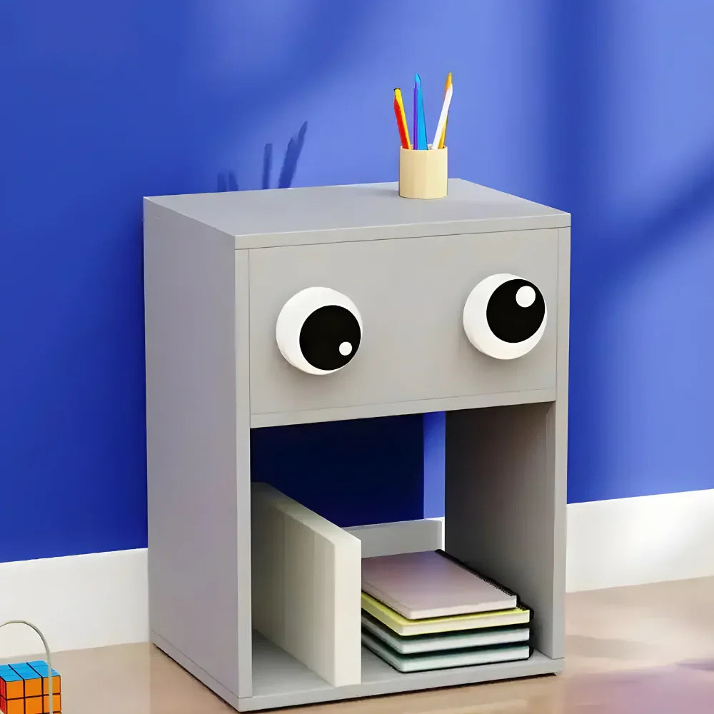 Cute Design Eye Look Kids Bedside Table with 2 Racks & 1 Drawer