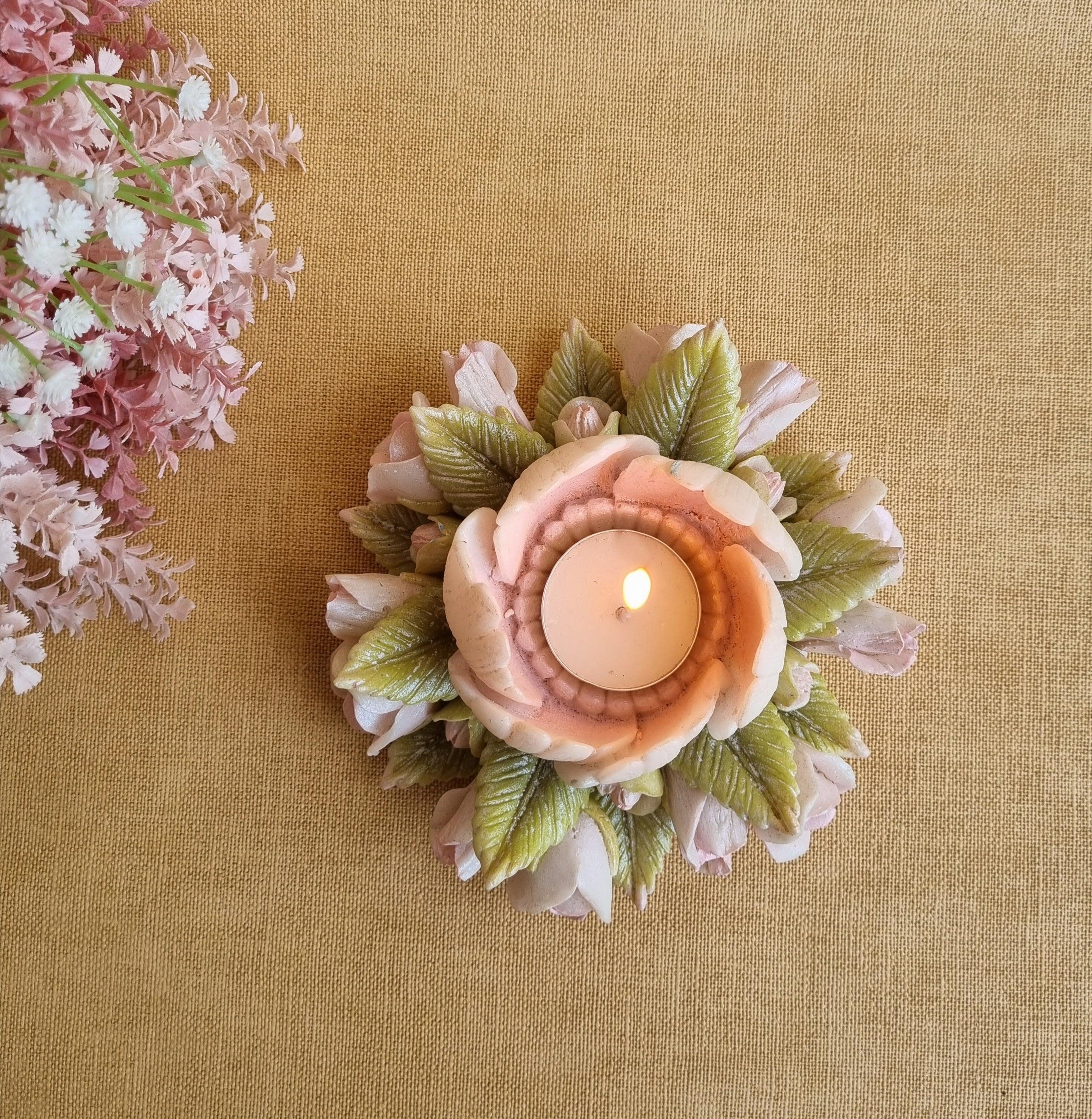 Exotic Peony Tealight Holder | Elegant  Marble Candle Stand