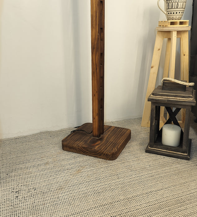 Hinge Wooden Floor Lamp with Beige Fabric Lampshade