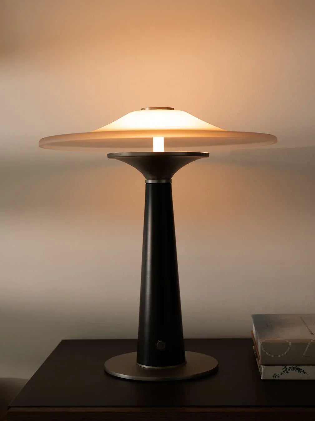 Disc Designer Glass Table Lamp for Living Room | Modern Frosted Glass LED Lamp with Touch Control