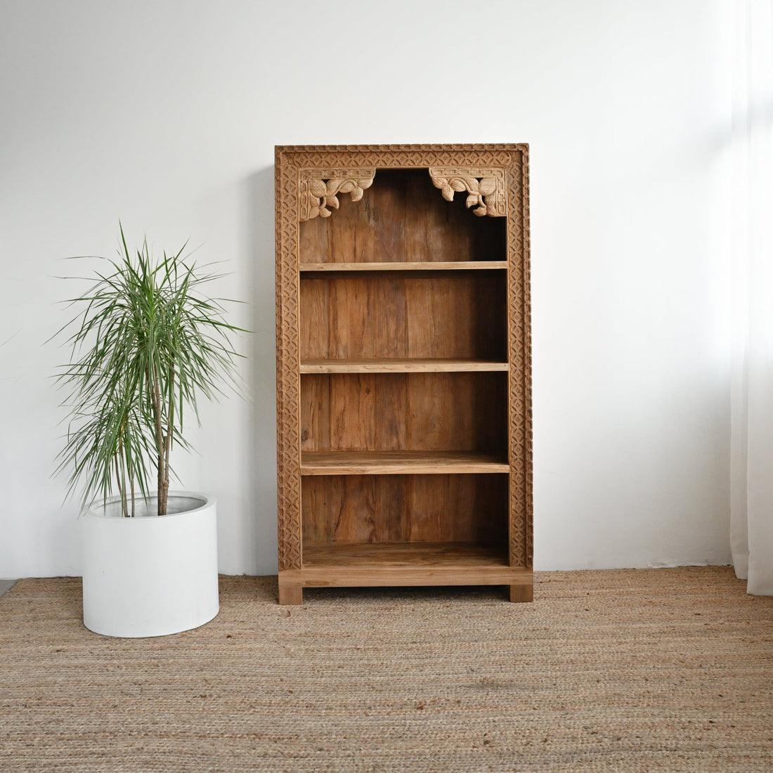 Amunra Carved Wooden Bookshelf |  Mango Wood