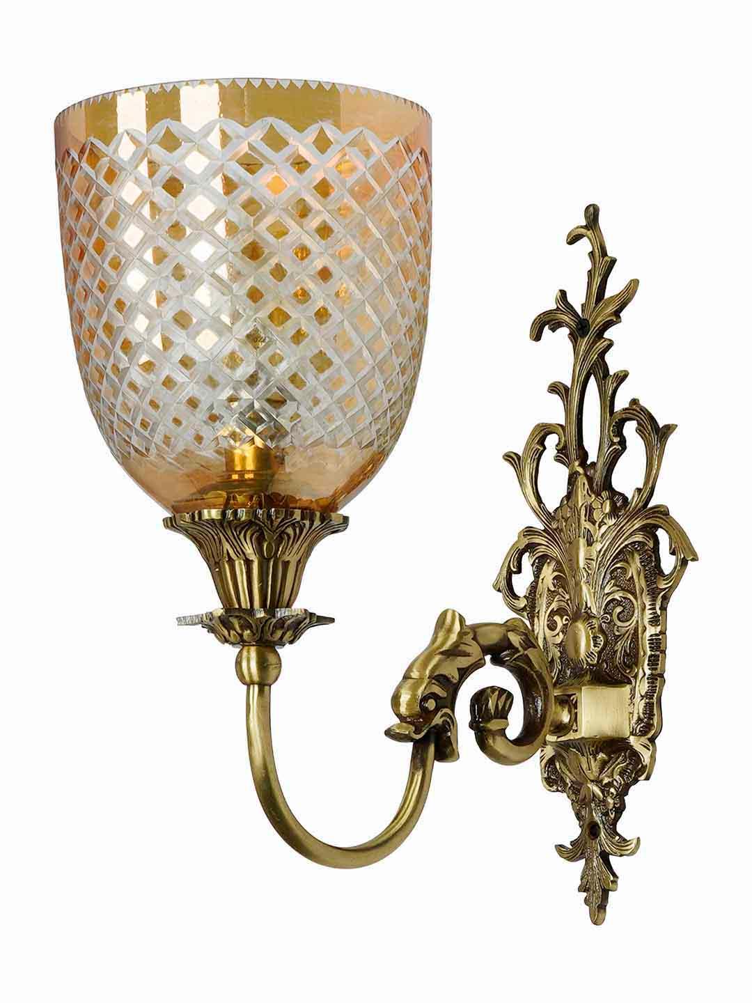 Mythical Majesty: Antique Cast Brass Fish Single Sconce with Luster Glass