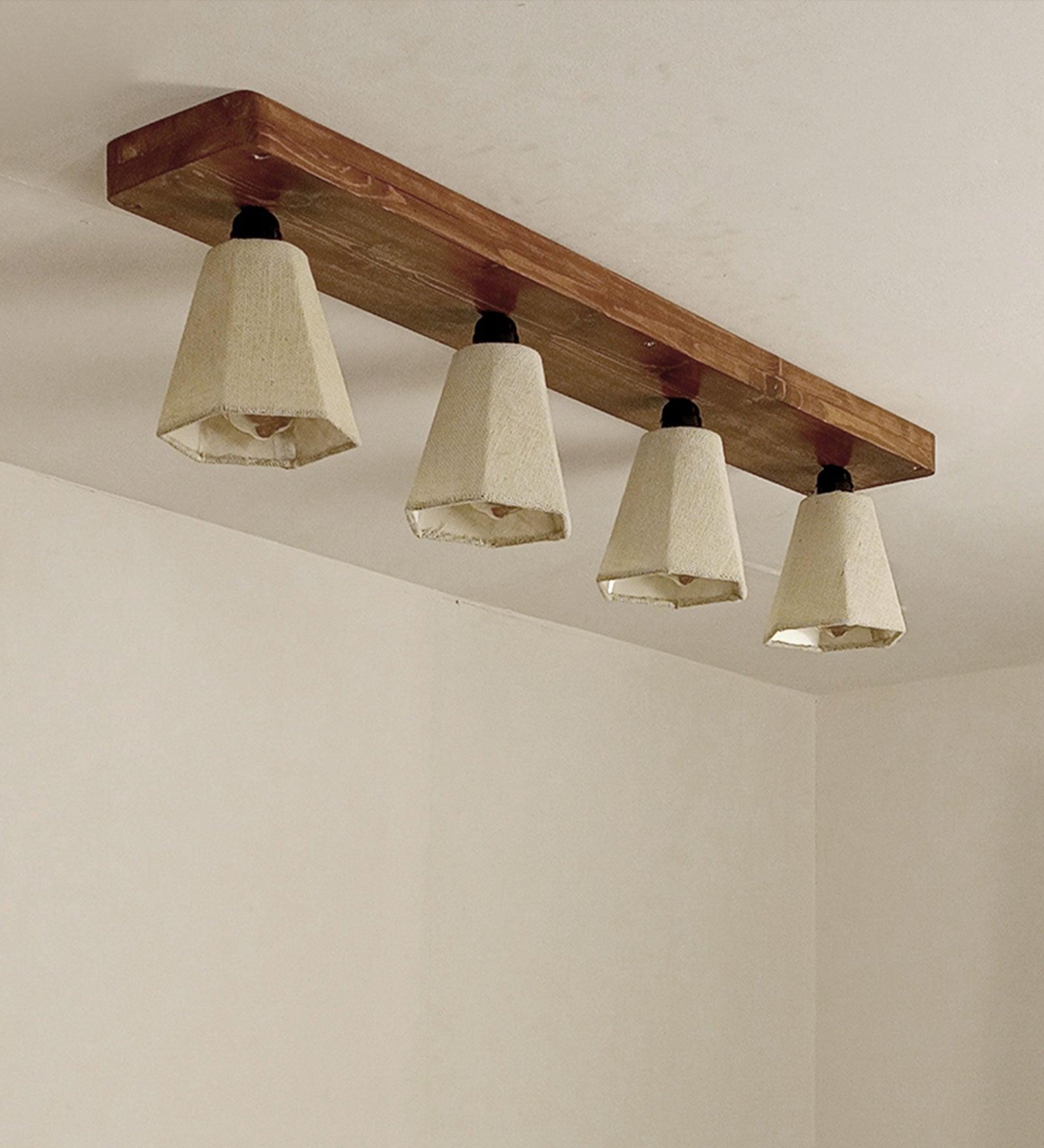 Hexagon Brown Wooden 4 Series Ceiling Lamp
