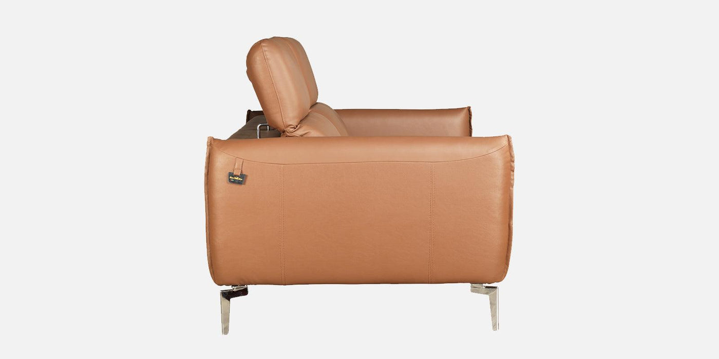 Navona Genuine leather modern sofa with functional headrest In Tan Colour.