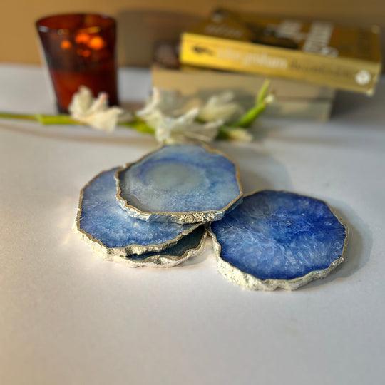 Crystal Agate Coaster With Silver Plated