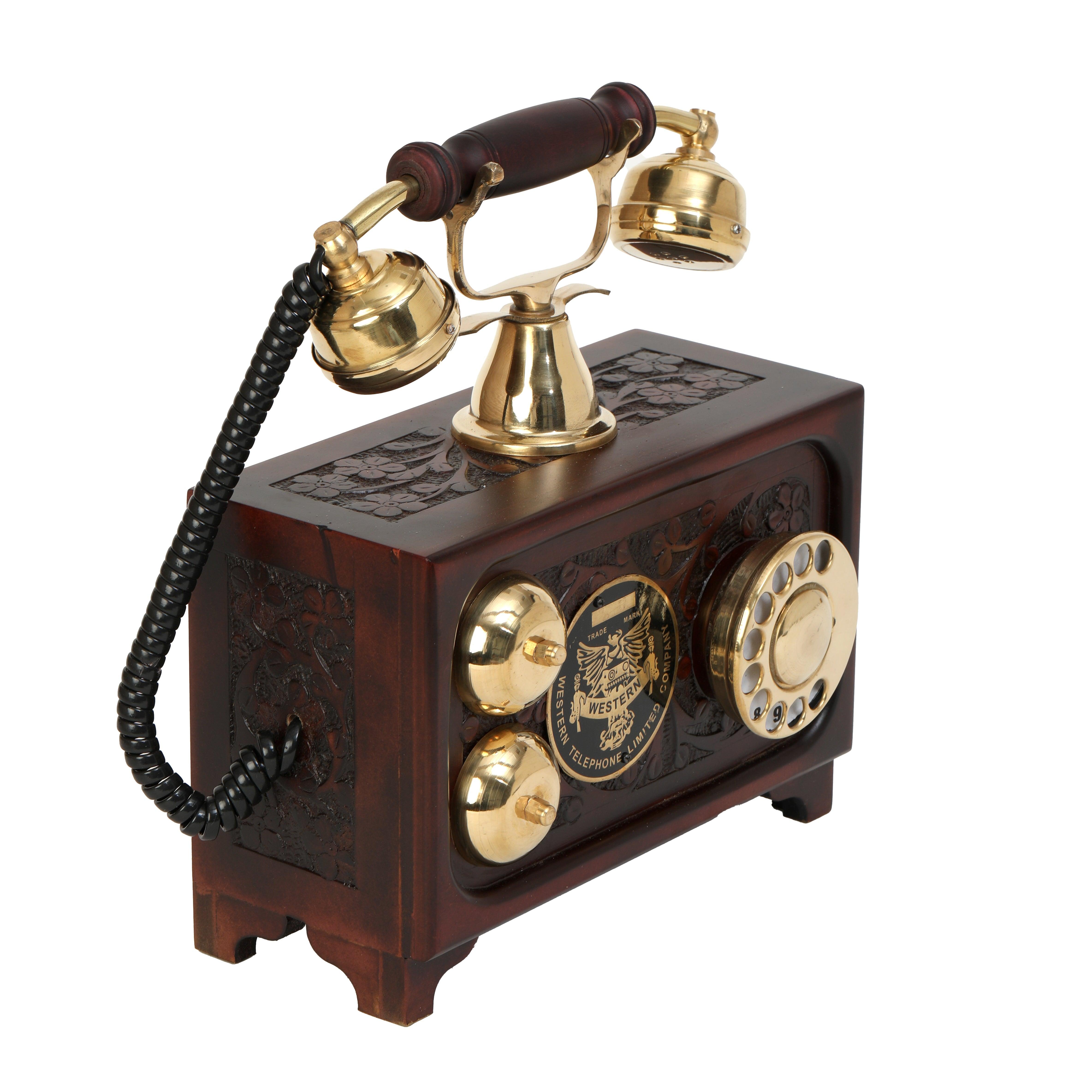 Decorative Maharaja Antique Telephone - Brass and Wood Replica