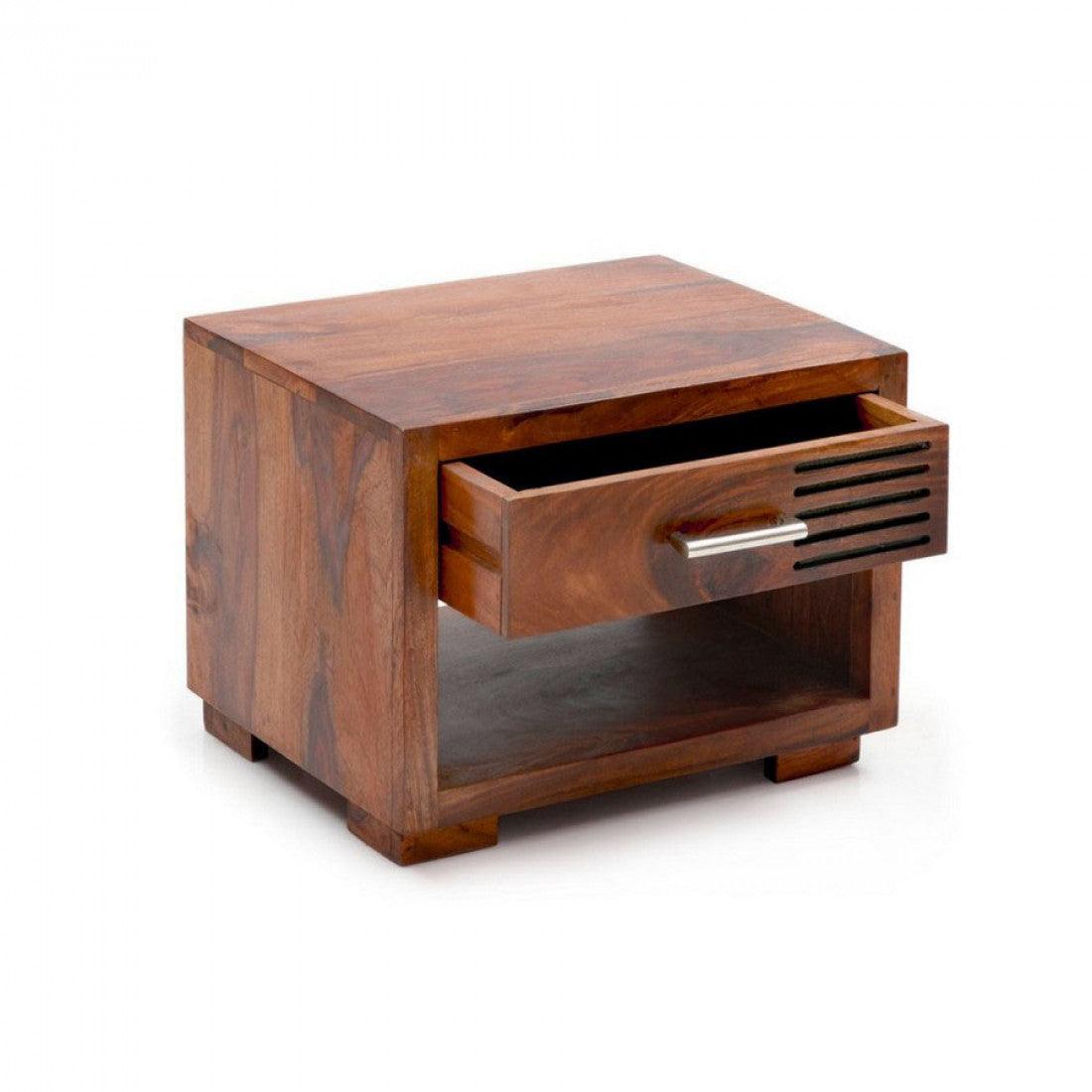 Provo Solid Sheesham Wood Bedside Table with Storage Drawer | Sofa Side Table for Bedroom & Living Room