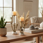 Sprout Candle Holder Set of 2 | Antique Brass Finish Decorative Candle Stands for Home Decor