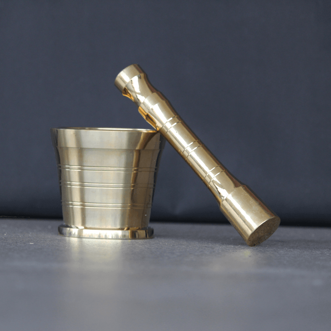 Brass Mortar And Pestle | Traditional Golden Okhli & Moosal Set