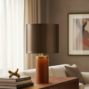 Hermes Table Lamp | Steel & Vegan Leather Designer Lamp with Brushed Brass Finish