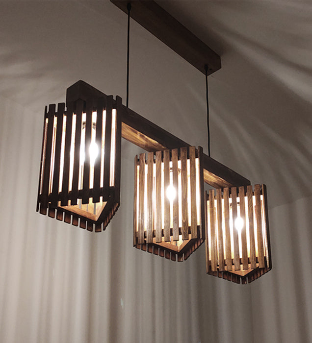 Trikona Brown Wooden 3 Series Hanging Lamp