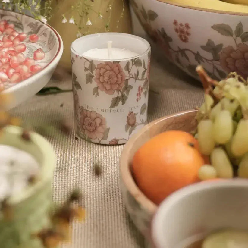 Luxury Glass Soy Wax Candle – Hand-Poured Aromatherapy Jar Candle with Peony Design for Home Décor | Neroli