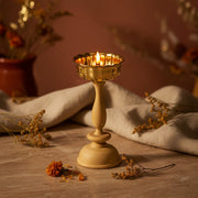 Dipam Brass Oil Lamp | White Oak Base Decorative Diya for Home Décor & Pooja