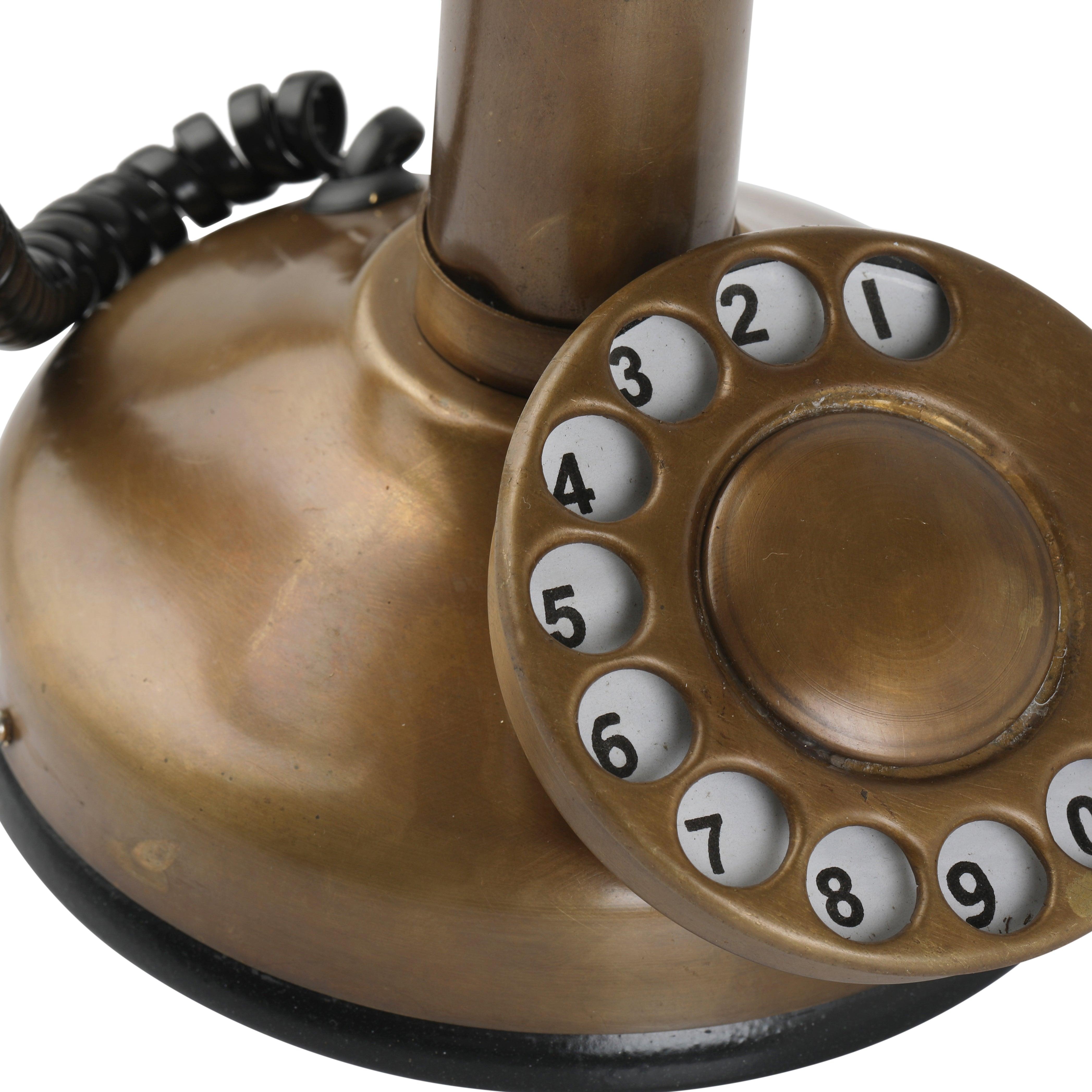 Artisanal Non-Functional Antique Telephone - Brass and Wood