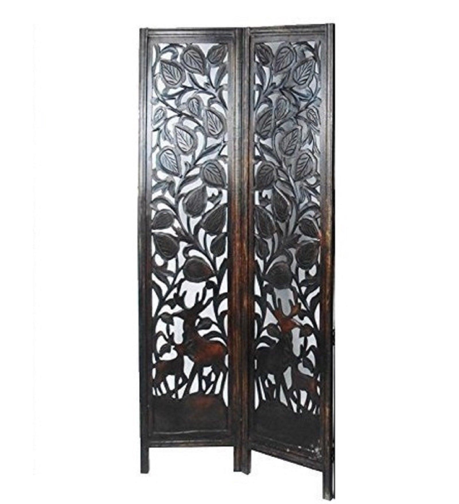 Hand Carved Mango Wood Folding Room Divider with MDF Jali