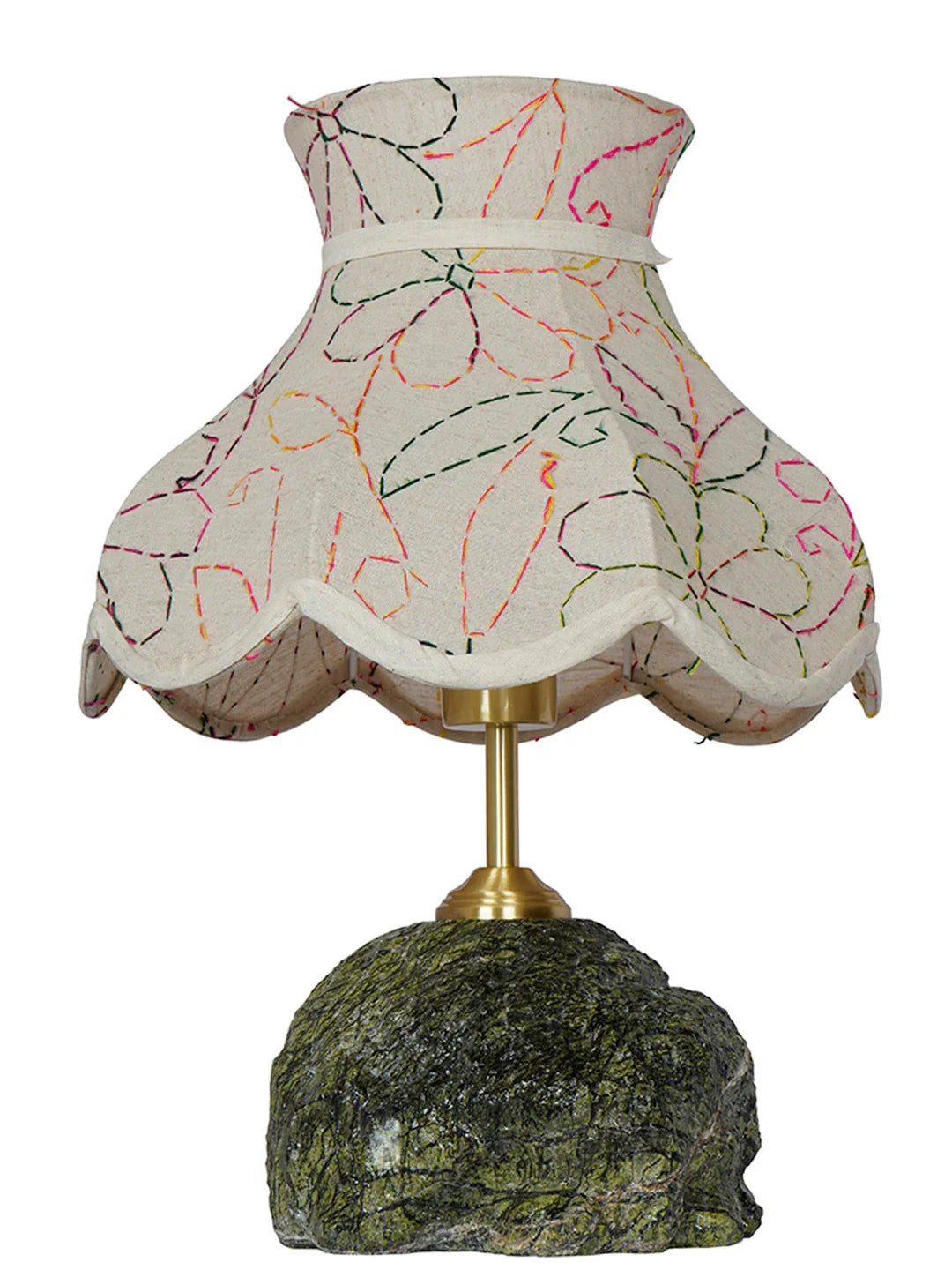 Green Bidasar Marble Table Lamp with Embroidered Scalloped Shade