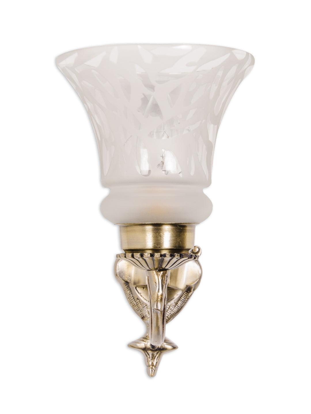 Small Aluminium & Glass Embossed Single U Arm Wall Lamp Light