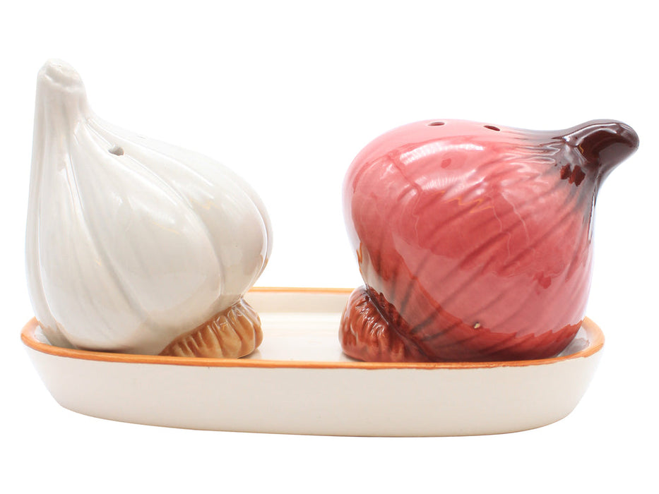 Onion And Garlic Salt & Pepper Set With Tray