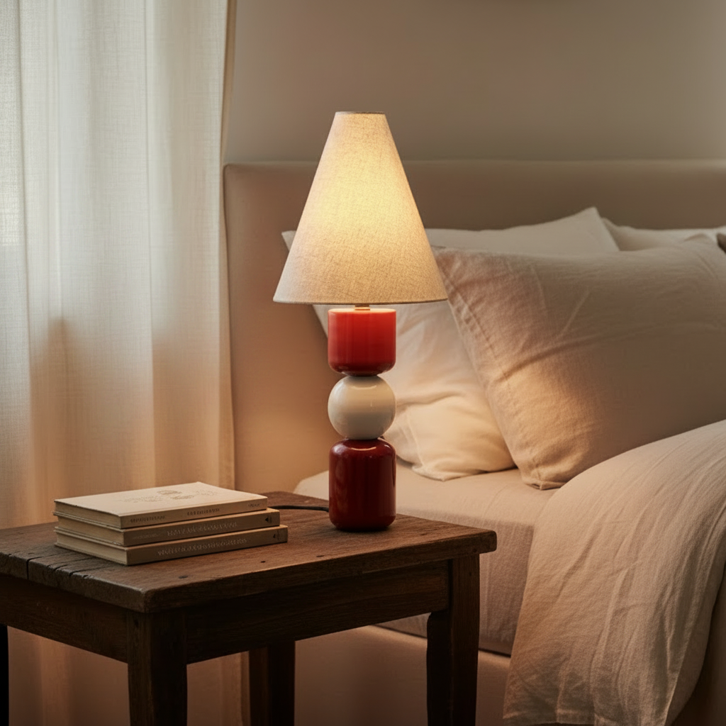 Gumball Red Table Lamp with Fabric Shade | Modern Decorative Bedside Lamp