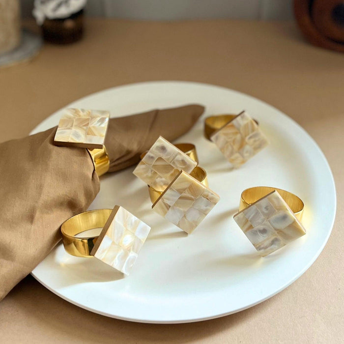 Mother of Pearl Napkin Rings Set of 6 | Napkin Holder for Table Decor