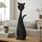 Niro Wooden Cat Sculpture | Modern Black Decorative Art for Modern Interiors | Premium Showpiece