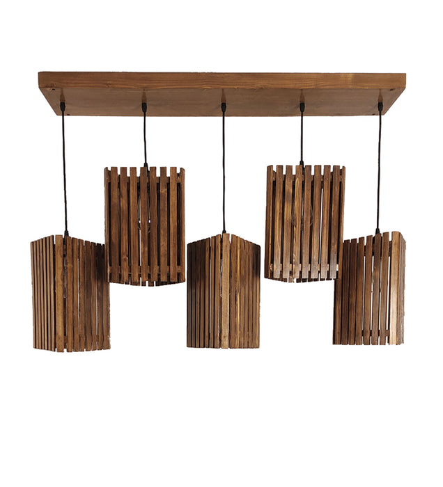 Trikona Brown Wooden 5 Series Hanging Lamp