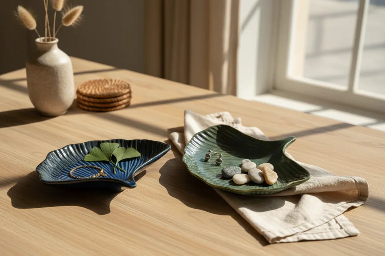 Exotic Glazed Leaf Ceramic Serving Platters