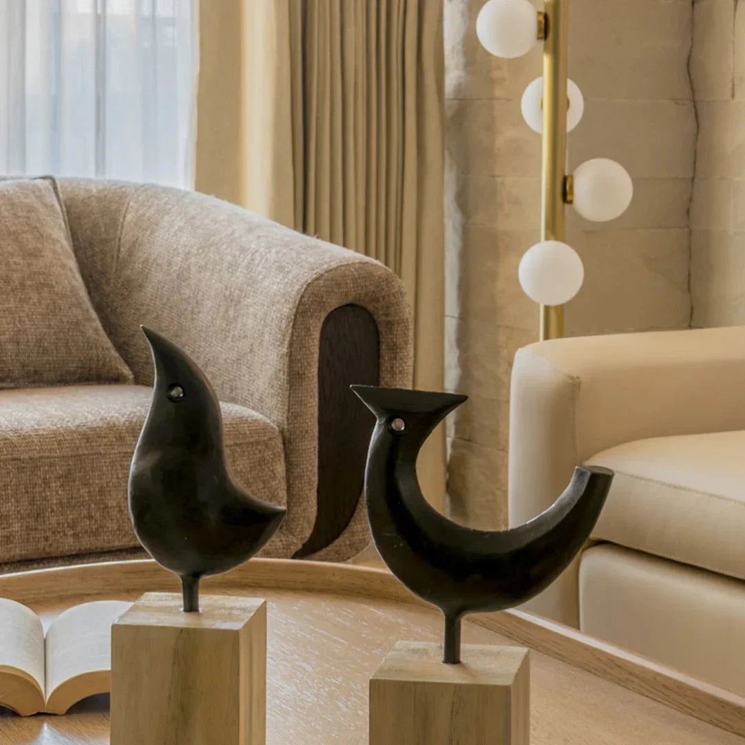 Shadow Perch - Abstract Metal & Wood Bird Figurine