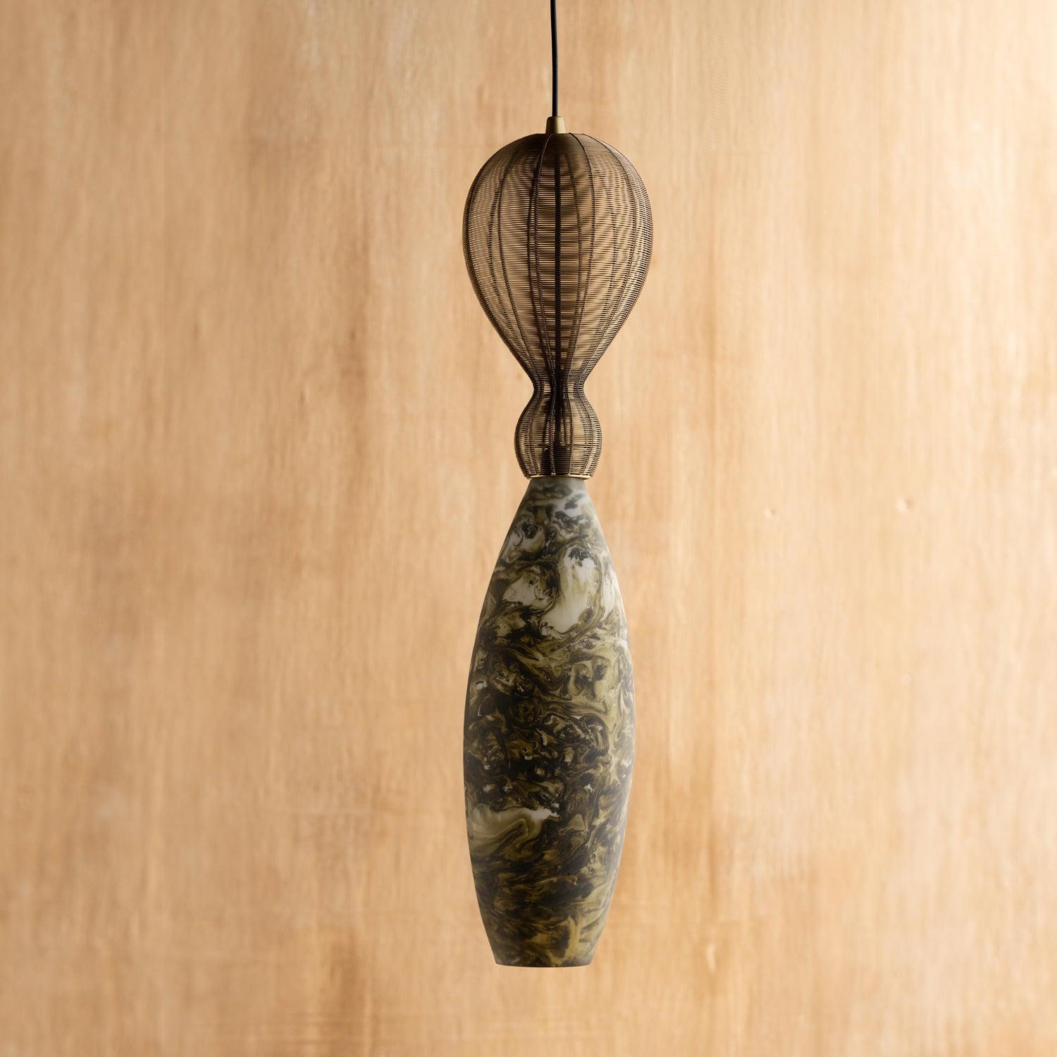 Bella Green Oval Hanging Light Lamp | Decorative Wooden Pendant Light | Ceiling Hanging Lights for Living Room