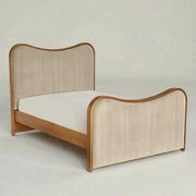 Lumig Solid Teak Wood And Fabric Upholstery King Size Bed