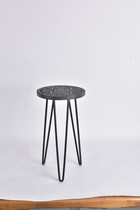 Intricate Black Round Plant Stand Table