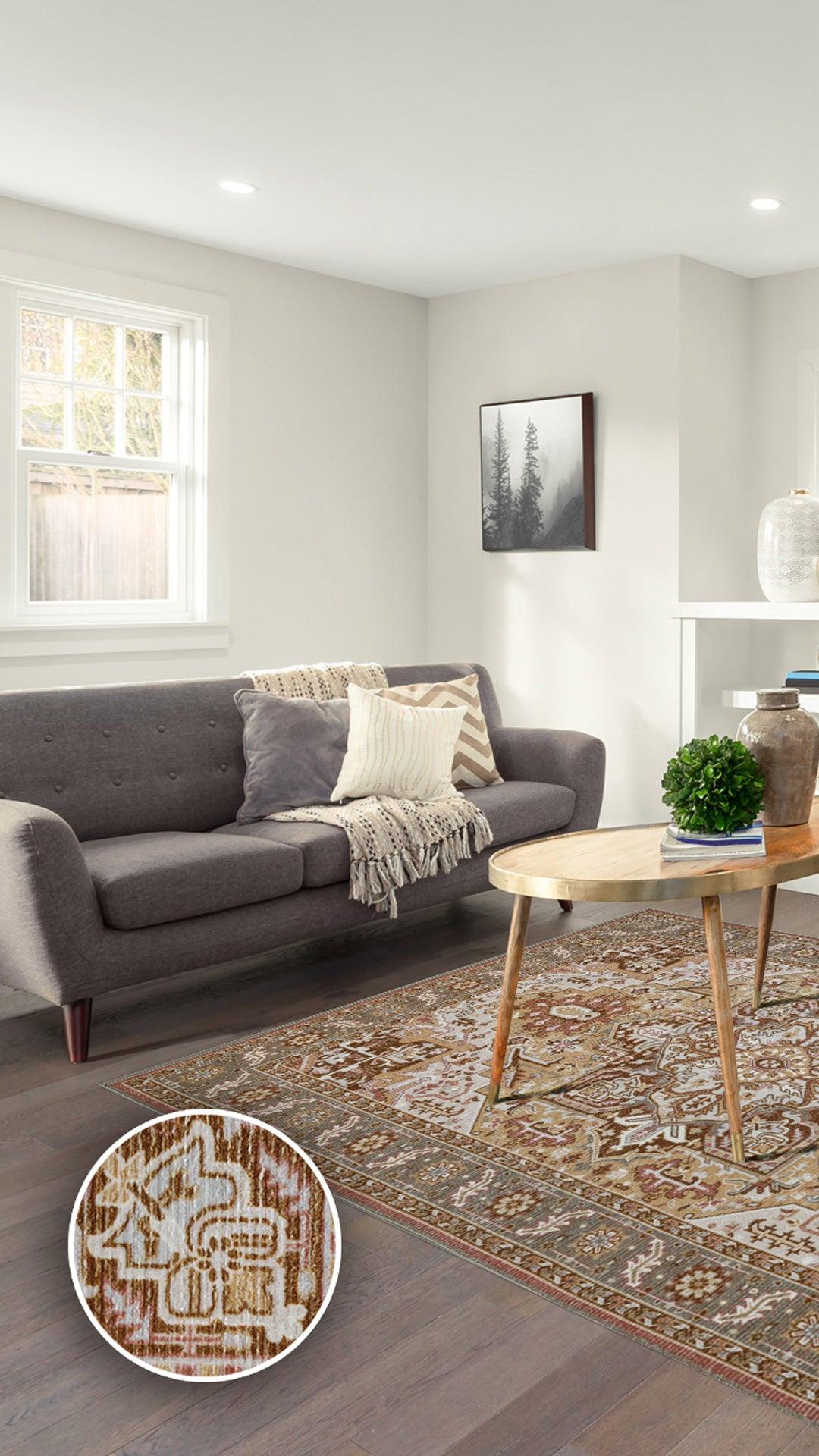 Traditional Rug in a Bag-Washable Indoor/Outdoor Carpet for Bedroom/Living Area/Home-Anti Slip Backing, Polyester Self Backing for Longevity-Foldable & Easy to Store (Rectangle)