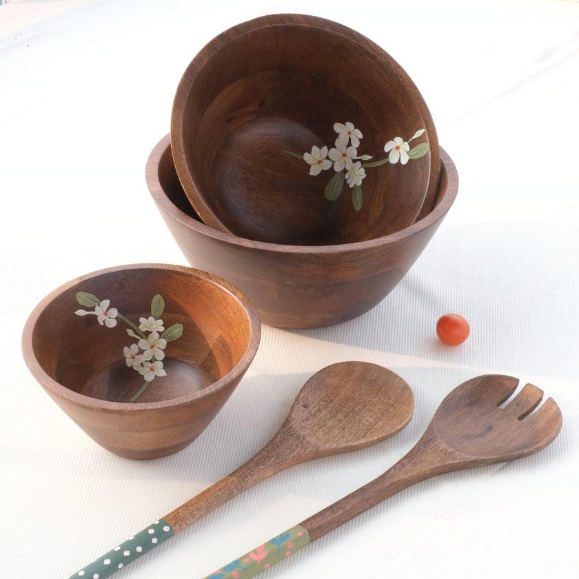Bella Mango Wood Bowls - (Set of 3) without Spoon