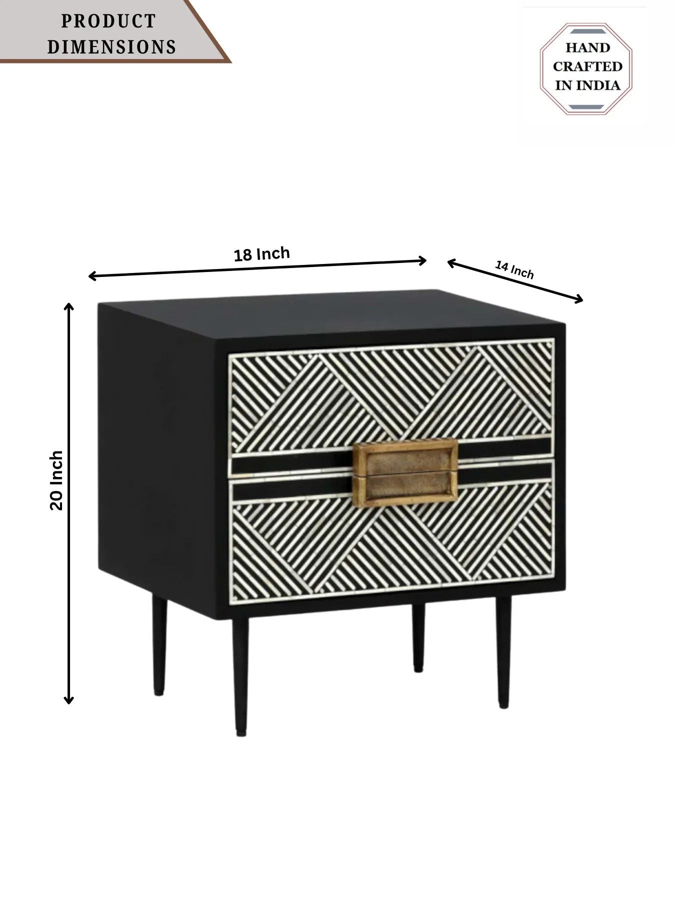Inlay Tribal Bedside Table with Legs - Chevron