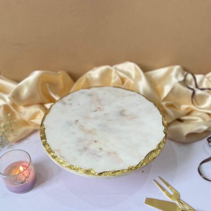 Marble Gold Plated Cake Stand - 10 Inches