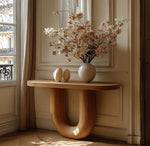 Handcrafted Solid Mango Wood Console Table | Contemporary U-Shaped Base with Oak Finish Entry Table