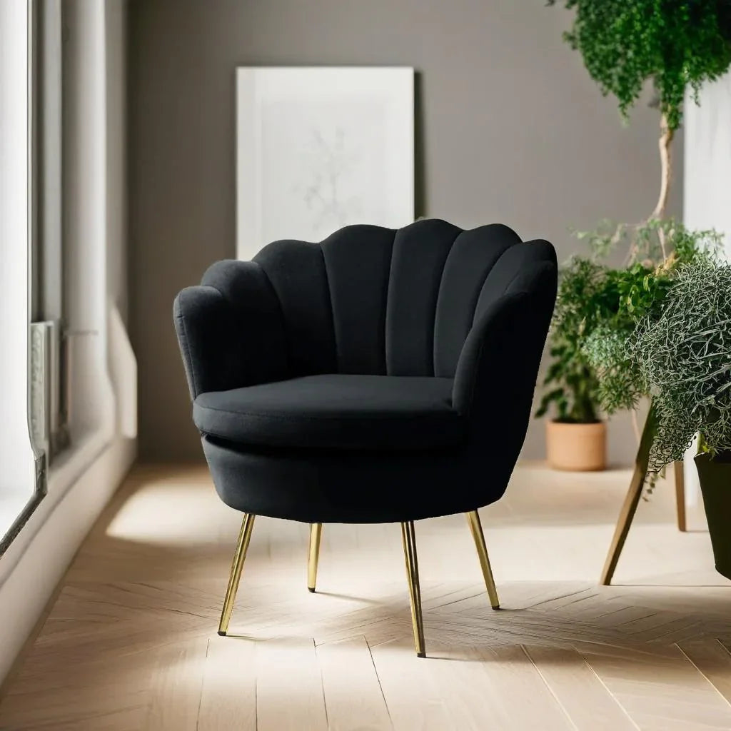 Luxury Design Classic Curve Velvet Wooden Lounge Chair | Accent Chair with Wooden Frame