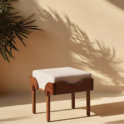 Shade Teak Wood Ottoman with Brass Accents | Luxury Upholstered Footstool for Home