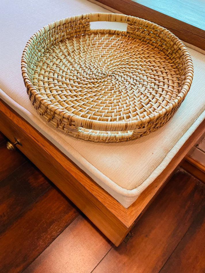 Handwoven Cane Serving Tray With Designer Handle