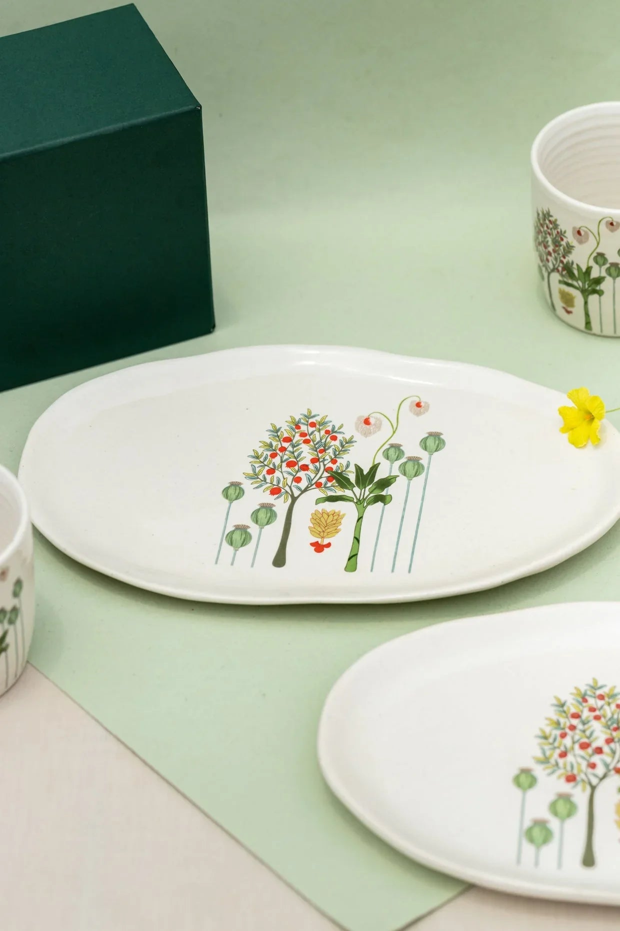 Bagh Platters with Tong Set of 2 | Serving Tongs & Stylish Platters