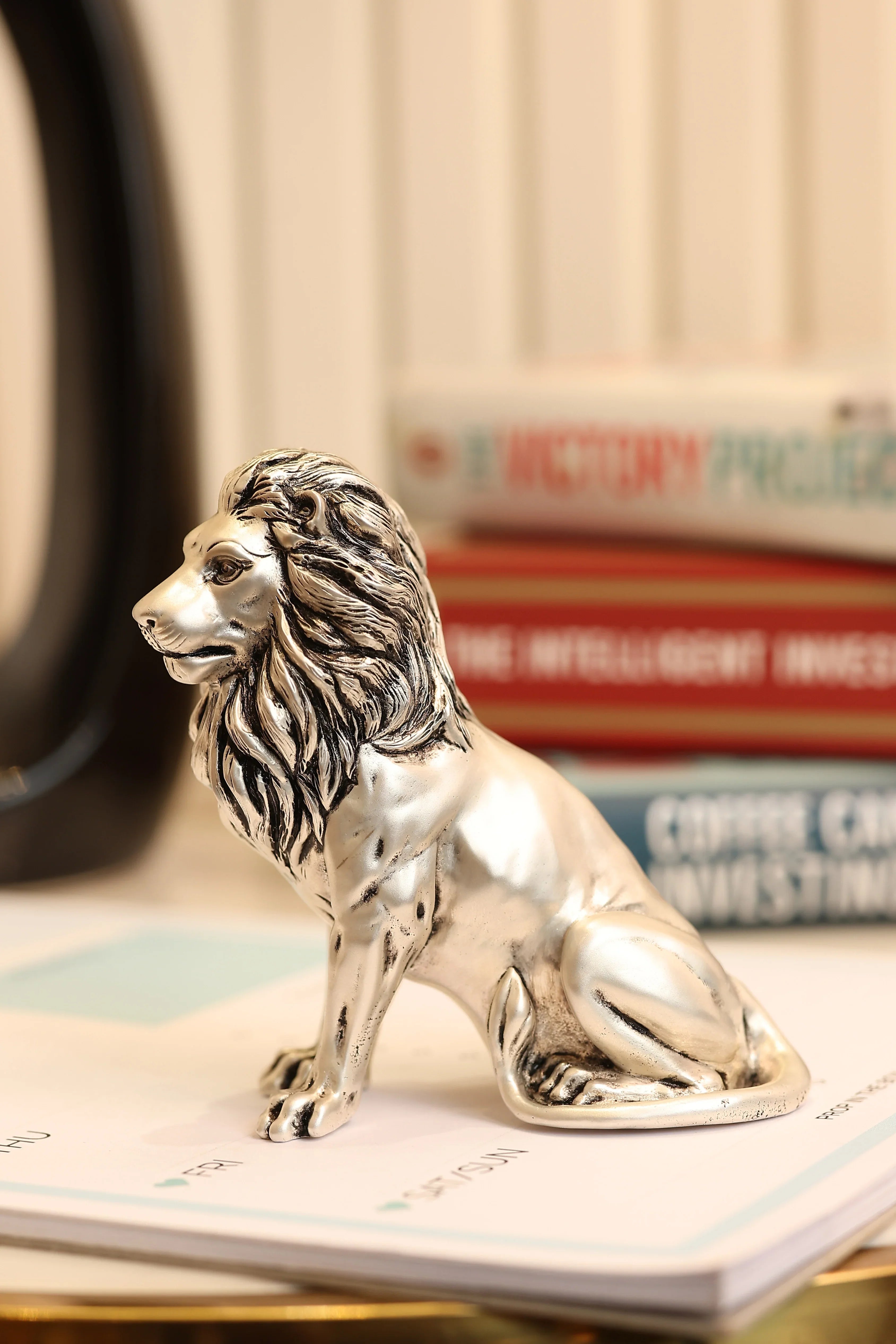 Silver Plated Brass Sitting Lion Paperweight