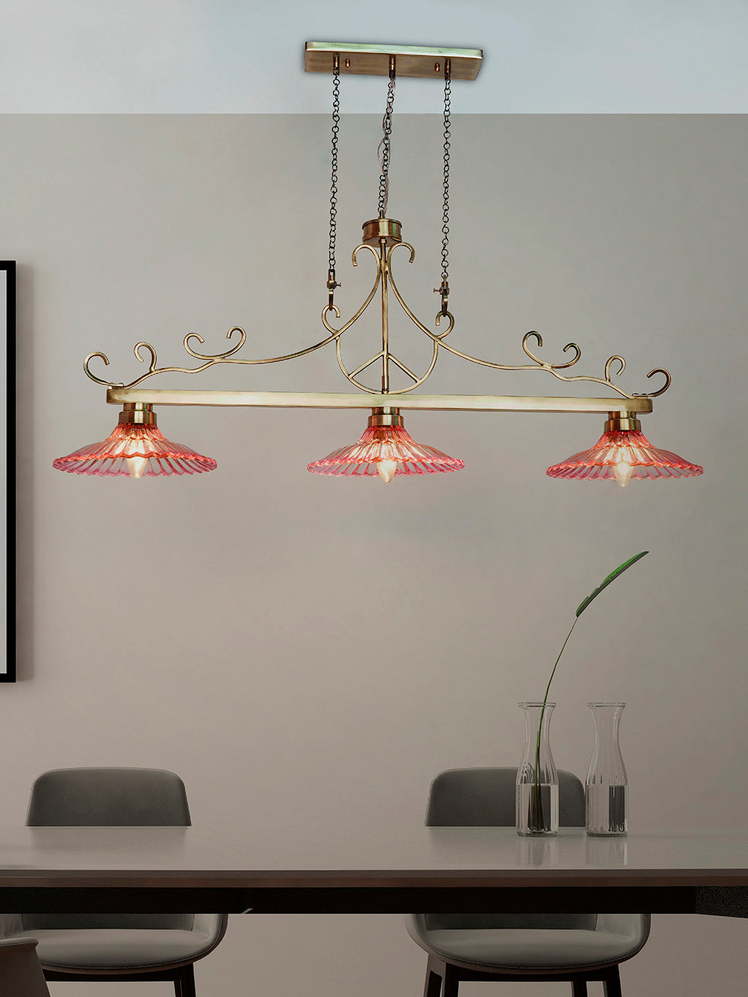 43-Inch Linear Transitional Pendant Light
  | Gradient Pink Fluted Glass Island Fixture