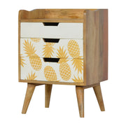 Pineapple Screen Printed Solid Mango Wood Bedside Table