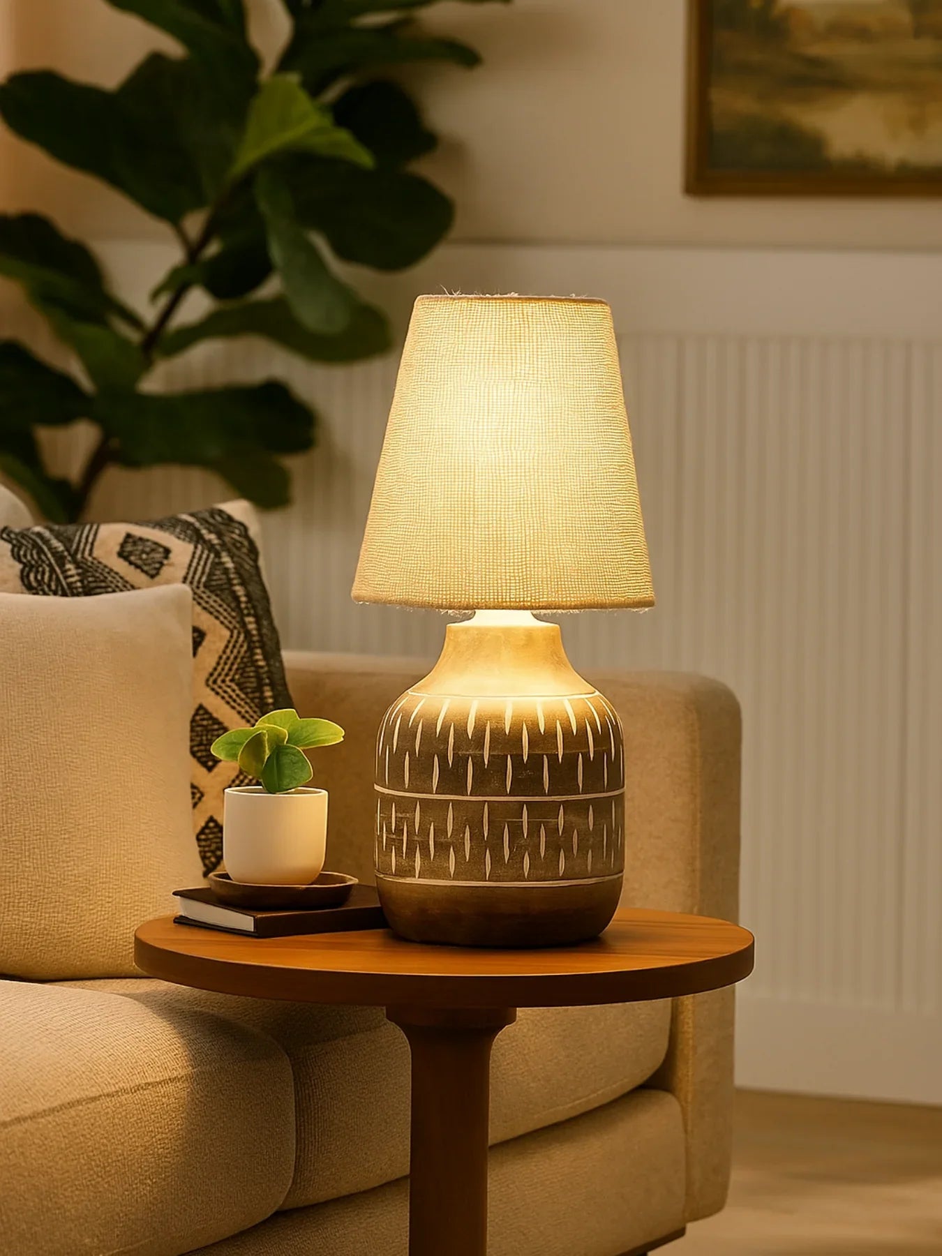 Wooden Table Lamp with Jute Shade