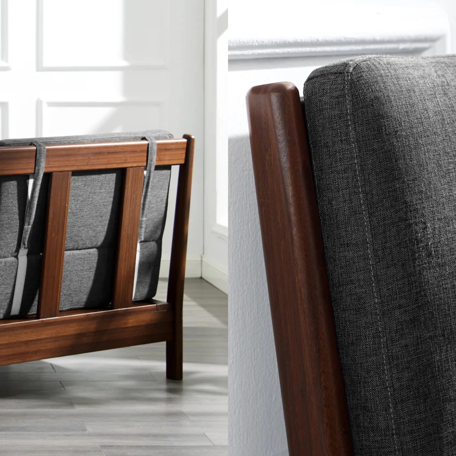 Bonny Solid Teak Wood, Fabric Upholstery And Black Metal Finish King Size Bed