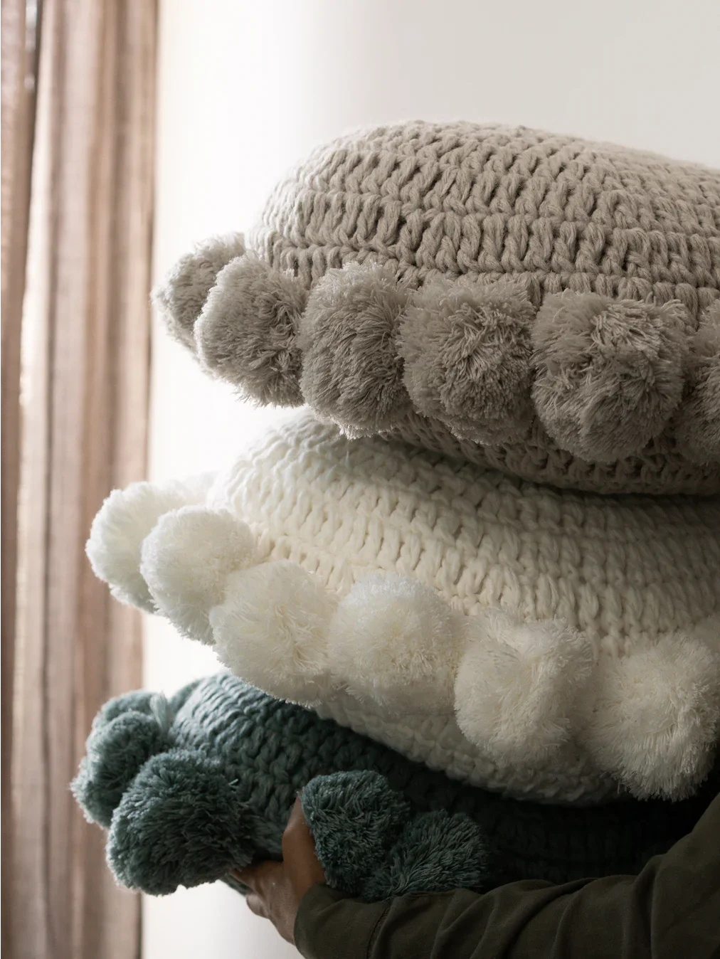 Nimbus Round Cushion | Knitted Wool Decorative Cushion for Sofa, Bed & Chair