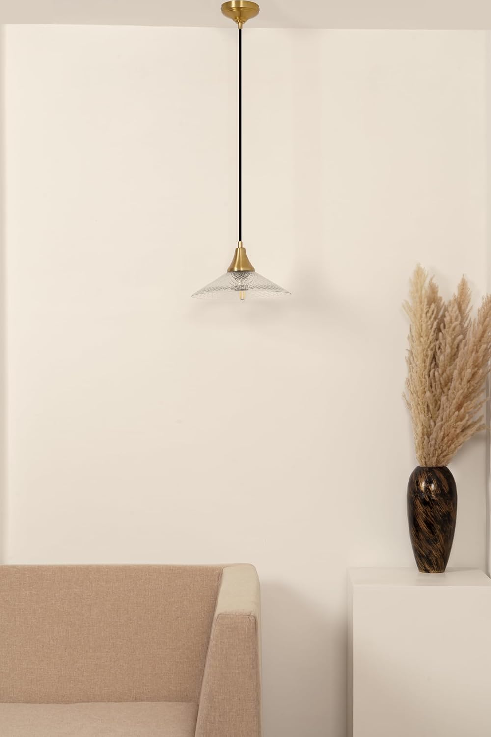 Diamond Cut Glass Pendant Hanging Light with Antique Brass Finish for Living Room, Bedroom, Kitchen, Dining