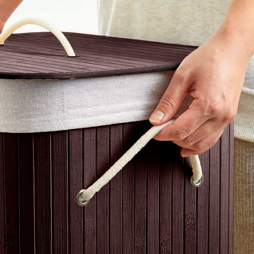 Bamboo laundry bag basket for clothes with lid toy storage organiser box foldable Round Home Organizer and Storage | Eco Friendly | Compact and Easy to carry