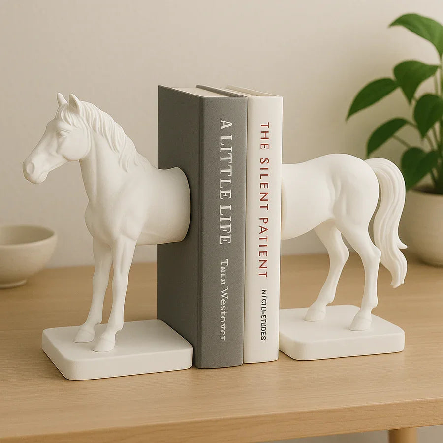Premium Half Horse Resin Bookends | Heavy-Duty Decorative Book Holder for Shelves, Desks &amp; Tables | Artistic Book Holder
